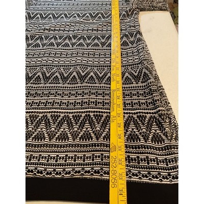 Emma & Michele Black White Geometric Lace Shift Dress Long Sleeve 20576BL  Large