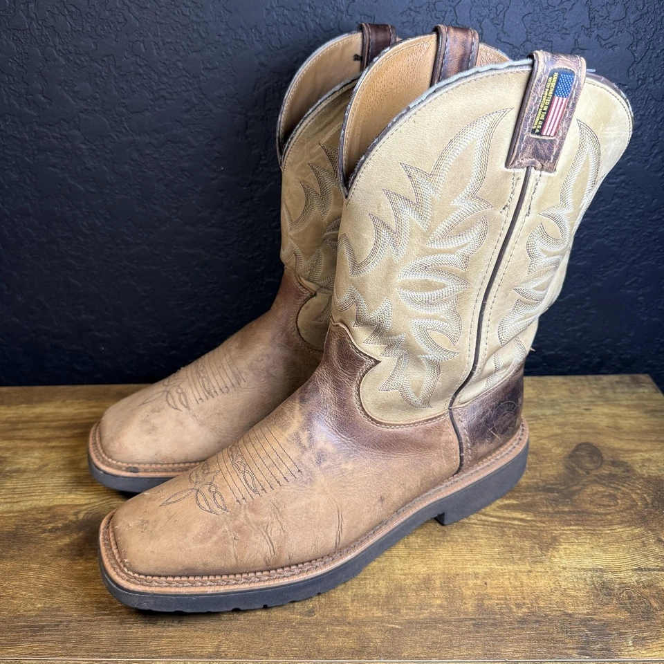 Justin Botas Para Hombres Talla 11EE Cuero Marrón Western Botas de Trabajo Puntera Cuadrada EE. UU. 4530 Foto 3 de 4