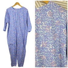 Vintage Gitano Uni Suit Loungewear Size Medium One Piece Pajamas Leopard Purple