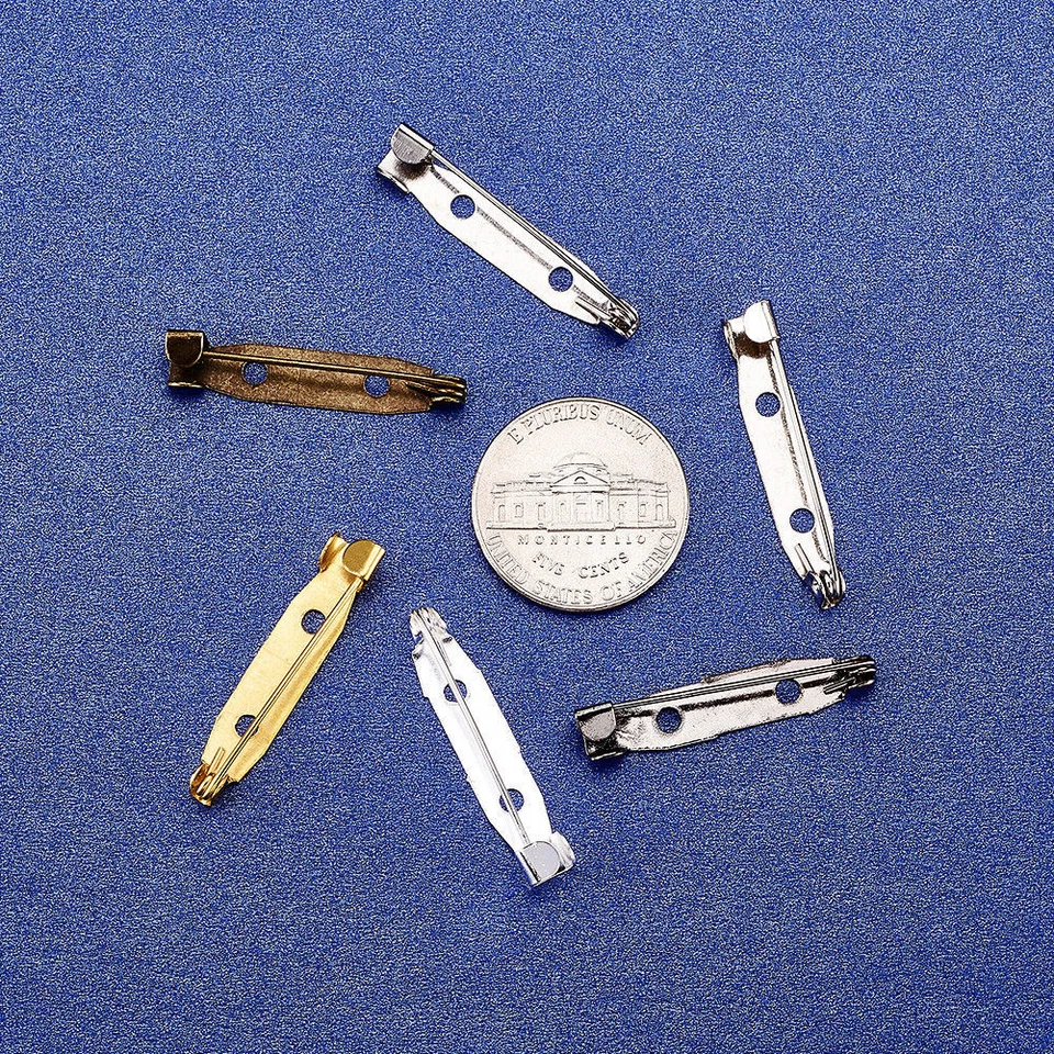 100pcs Assorted Iron Brooch Pin Backs Findings 2-Hole Glue-on Bars Craft 30x5mm - Image 4 of 4