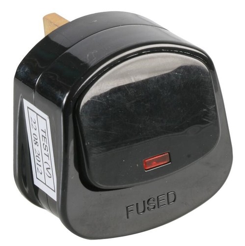 Mains Plug Top With On/Off Switch 13A Amp Fused 3 Pin Switched Neon Light Black - Picture 2 of 3