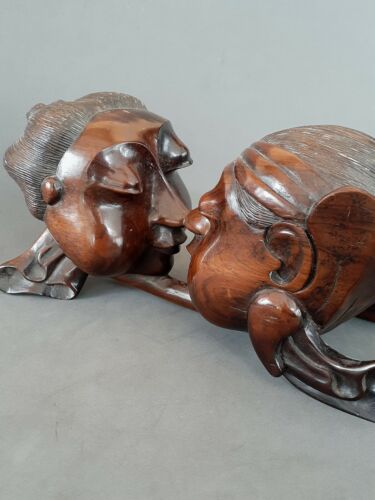 Antique Japanese heavy wood carved Heads , 8.5 inches - Picture 5 of 12