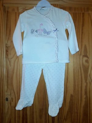 Rocha Little Rocha Baby Girl 2 Piece Ivory Cotton Outfit Age 9-12 Months