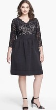 Eliza J Lace & Faille Fit & Flare Sweatheart Neckline Black Plus Size Dress 20W