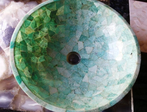 "Natural Amazonite Sink – Round Stone Wash Basin for Vanity & Kitchen Decor" - Picture 3 of 4