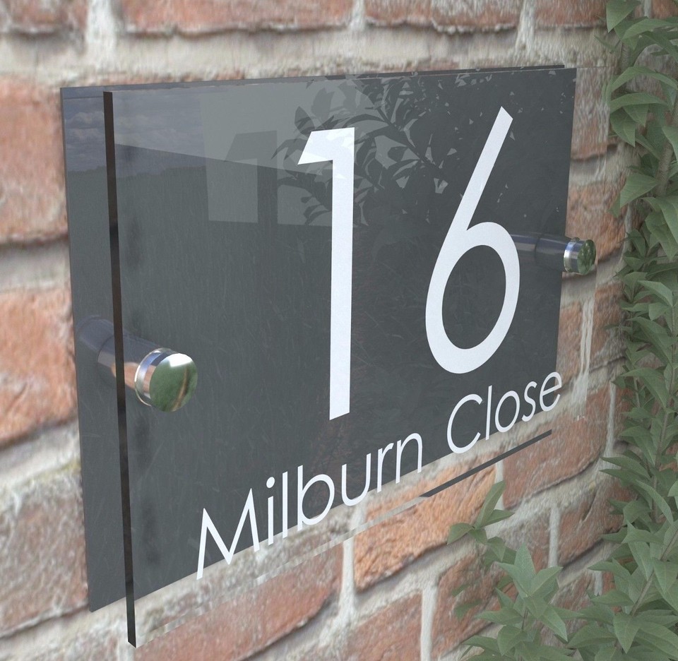 Contemporary HOUSE SIGN / PLAQUE / DOOR / NUMBER / GLASS EFFECT ACRYLIC