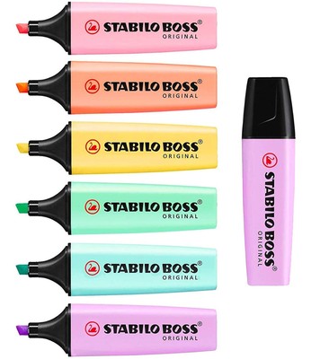 STABILO BOSS Original Pastel Highlighter Marker Pens   Full Set of 6 + Lilac ...