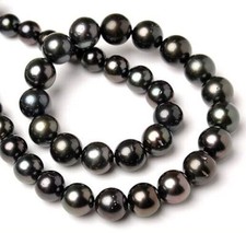 Huge 18"11-12mm Natural South Sea Genuine Black Round Pearl Necklace 155AAA