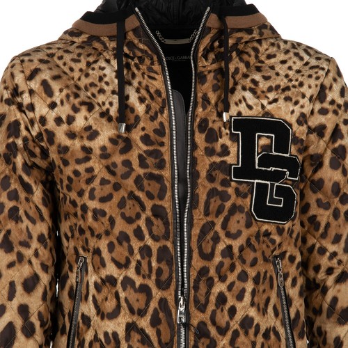 DOLCE & GABBANA Leopard Print Hooded Bomber Jacket with Logo Brown Black 11164 - Picture 7 of 8
