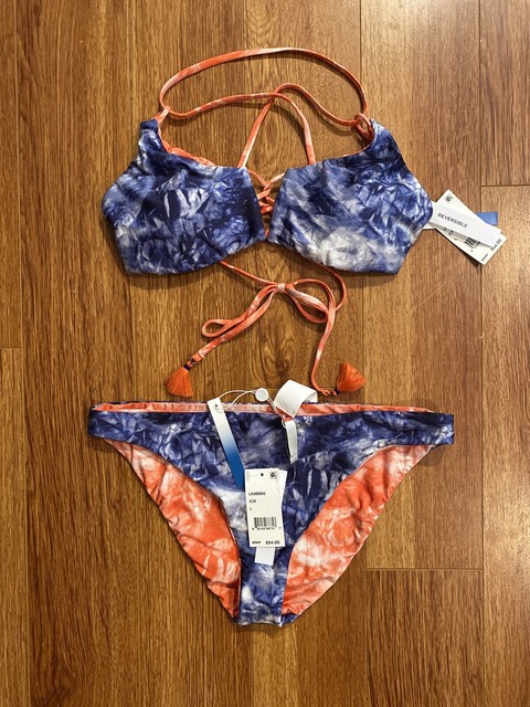 blue and white tie dye bikini