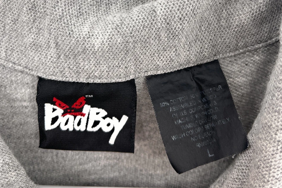 CAMISA POLO BAD BOY Vintage Años 90 Plateada Negra Logo Bordada Talla L Foto 2 de 4