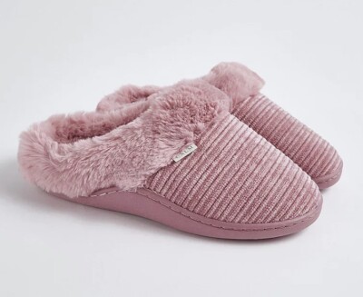 Ladies Or Girls Pink Striped Mule Slippers Size S 3-4 EU 36-37 UK