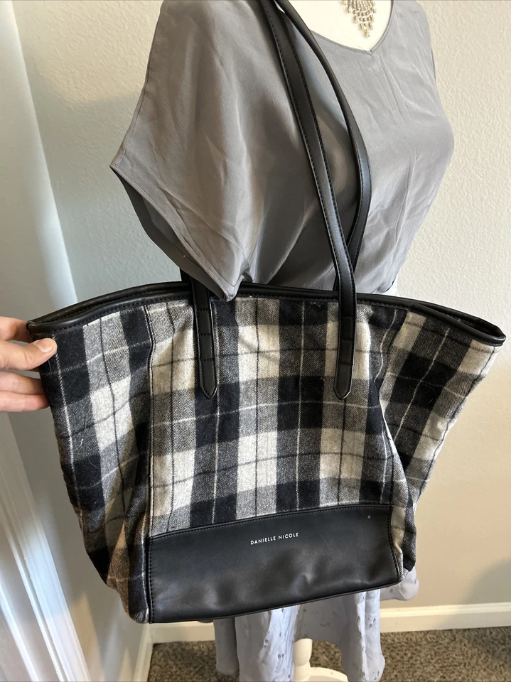 Bolso de Mano Danielle Nicole Block Gris Negro Lana a Cuadros Bolso de Mano Cartera Foto 2 de 4