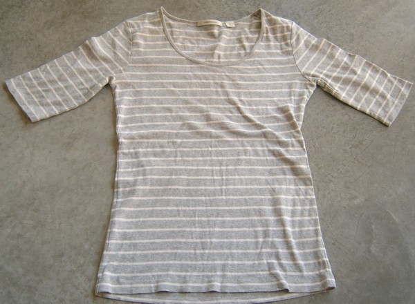COUNTRY ROAD LADIES FITTED GREY & WHITE STRIPED T-SHIRT TOP SZ MED