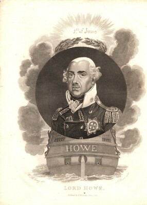 ADMIRAL OF THE FLEET, LORD RICHARD HOWE stipple engraving 1815