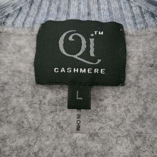 Qi Sweater Women Large Gray Long Sleeve 1/4 Zip Cashmere Mock Neck Pullover Knit - Picture 6 of 10