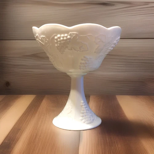 Vintage Milk Glass Compote Pedestal Dish Colony Harvest Grape Indiana Glass