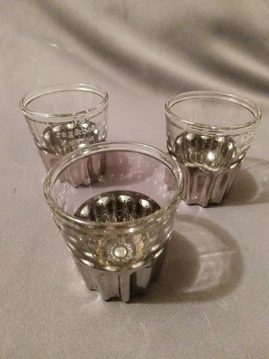 Neiman Marcus Designer Rag Bone New York 1.5 oz Shot Glass Set Silver Set of 3