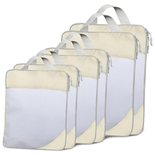 Compression Packing Cubes for Travel Travel Essentials Compressible 6 Set Cream-image