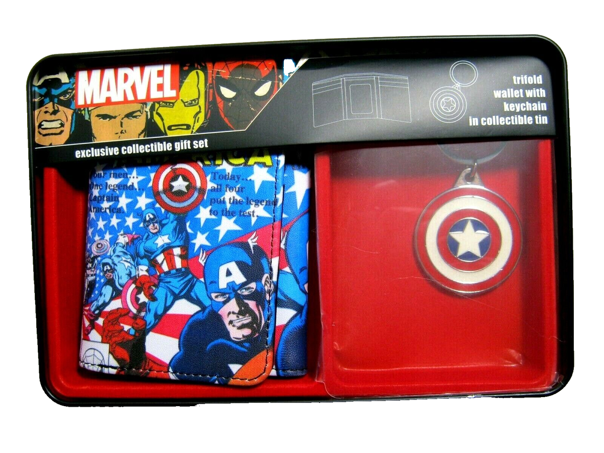 Marvel Comics Men's Trifold Wallet Keychain Set - Captain America