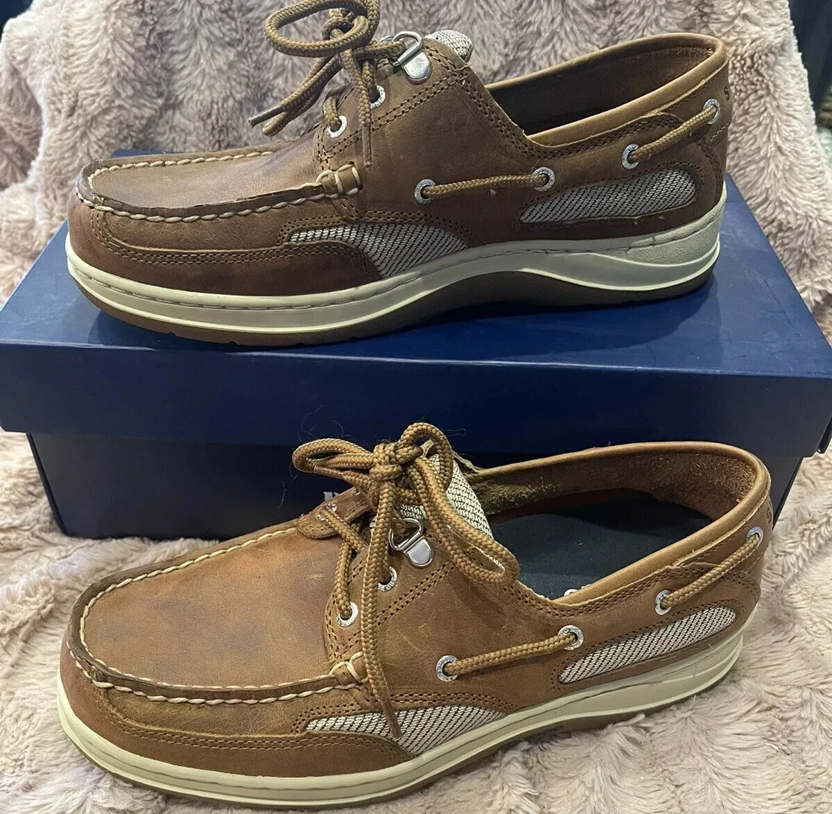 Sebago Clovehitch II Fgl Waxed Brown Tan Boat Shoe Loafers Mens Size 7 Wide NIB
