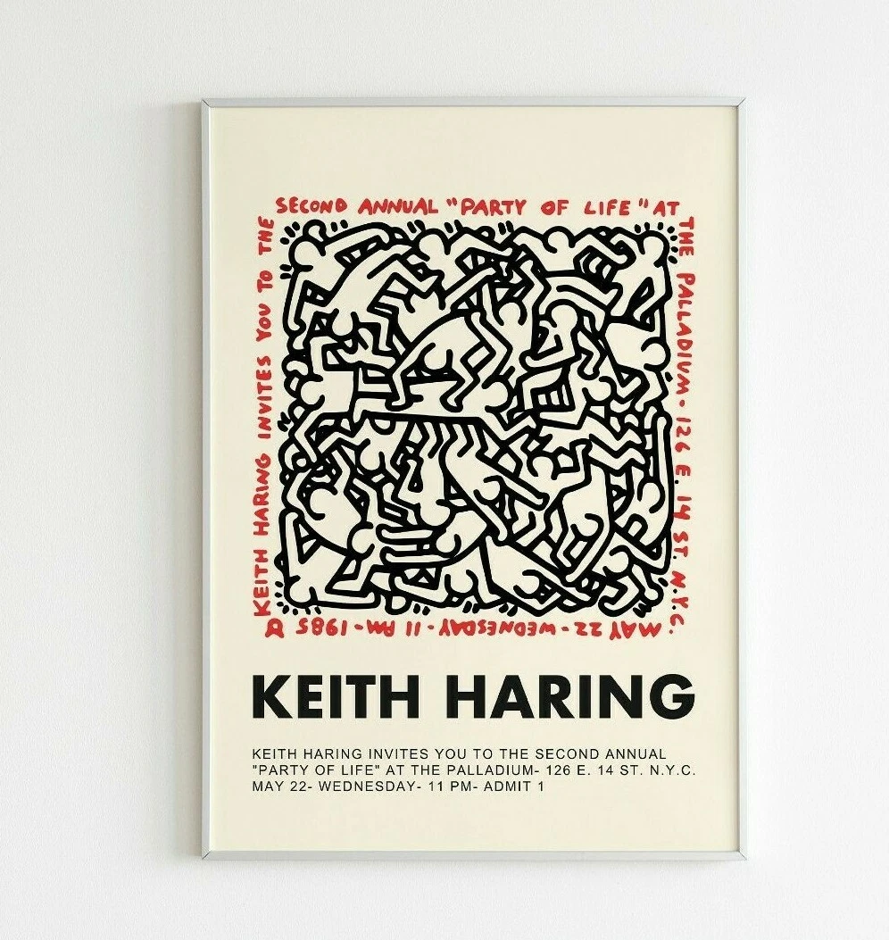 Keith Haring - Party of Life Exhibition Retro Vintage Wall Art Poster Print