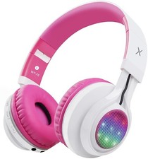Kids Wireless LED Lights Bluetooth Headphones Stereo Microphone Headset Pink New