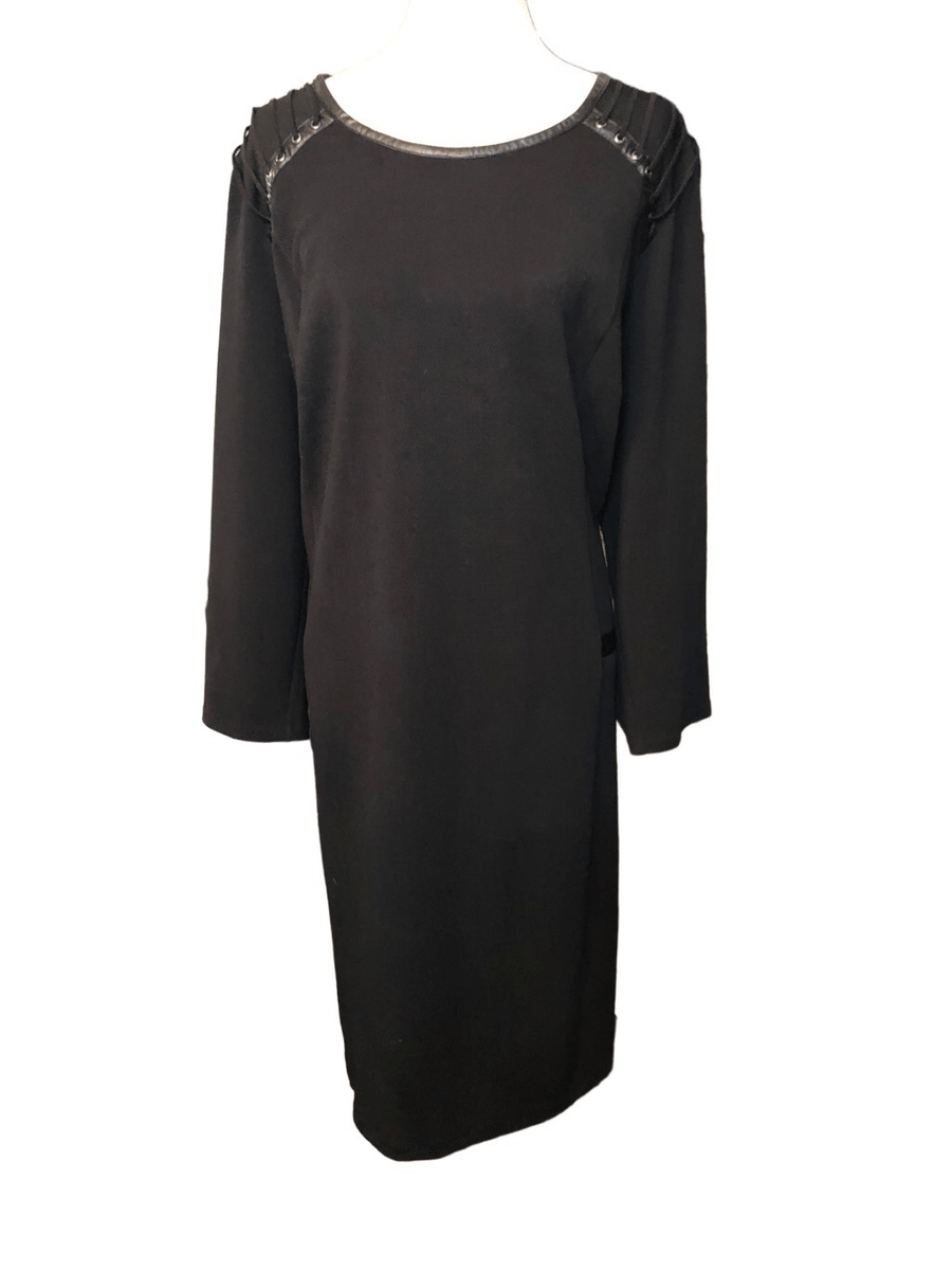 Eloquii black 3/4 sleeve dress with faux leather accents at shoulders | eBay Eloquii black 3/4 sleeve dress with faux leather accents at shoulders | eBay
