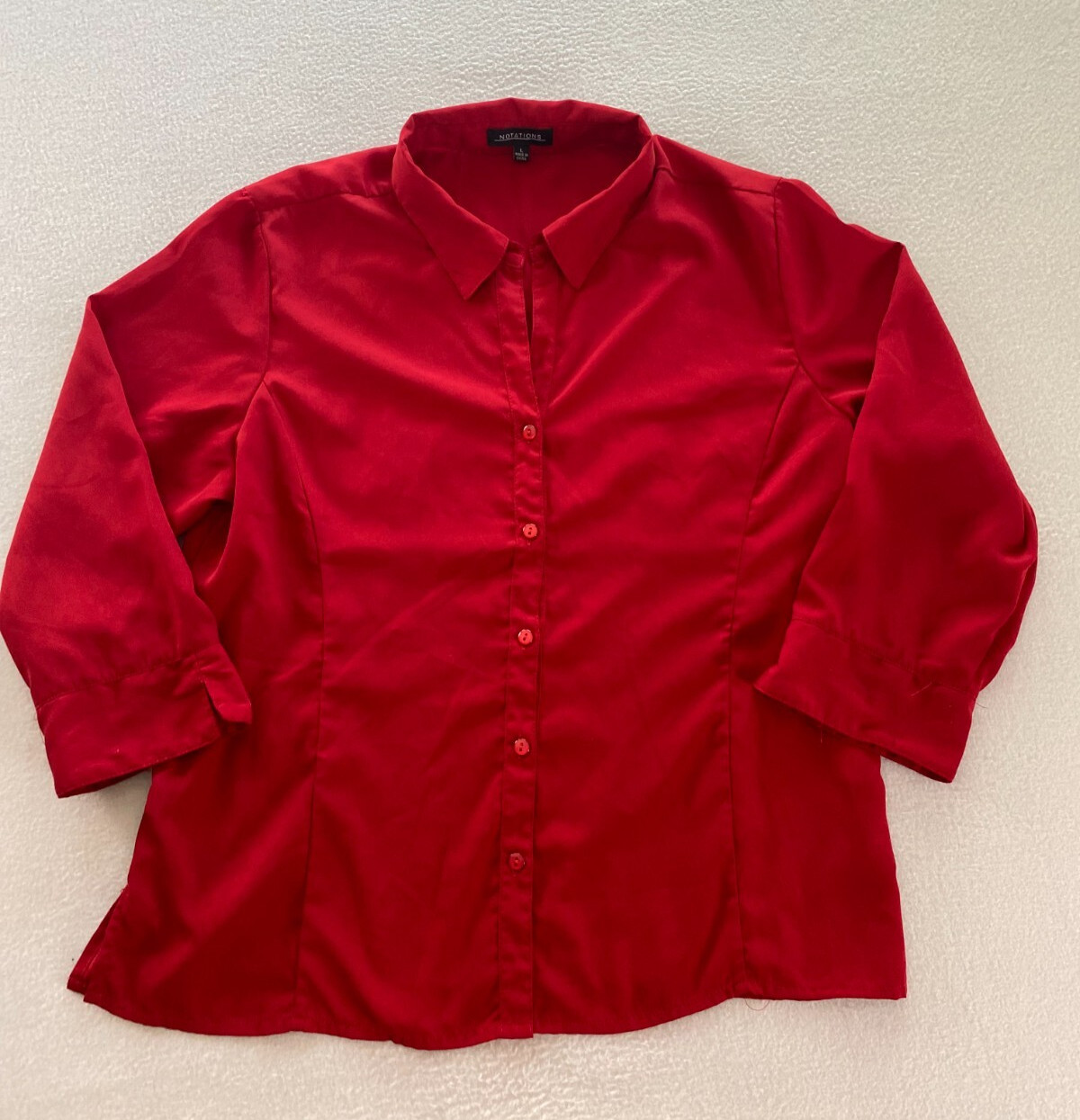 Notations Top Womens Large Red Collared Pleated 3… - image 8