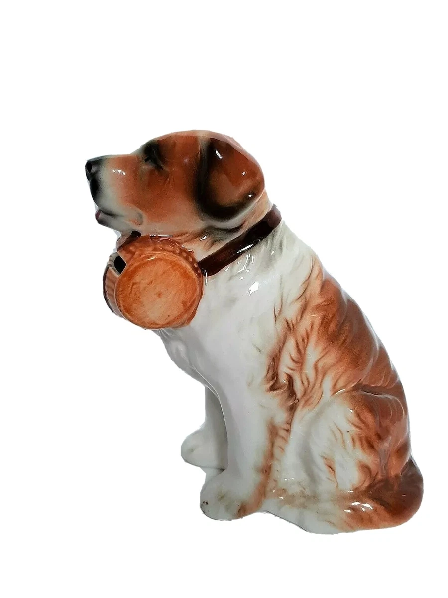 Saint Bernard Piggy Bank Swiss Rescue Dog with Whiskey Barrel