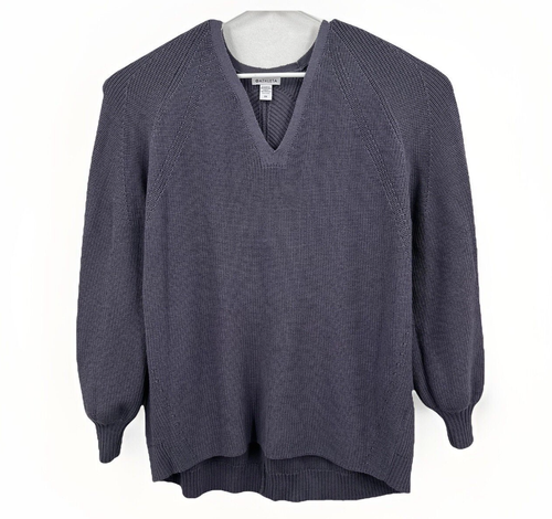 Athleta Ribbed Sweater 2X Merino Wool V Neck En Route Hanover Cable Knit Purple