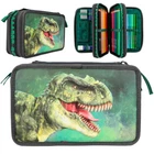 Dino World 3 Compartment Pencil Case Pencil Case Student Pouch Dinosaur T-Rex 3D