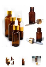 10 - Glass Dropper Bottle Gold with White Pipette Glassware Essential Oil 30ml
