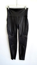 SPANX Faux Leather Leggings Quilted Sides Stretch Size L