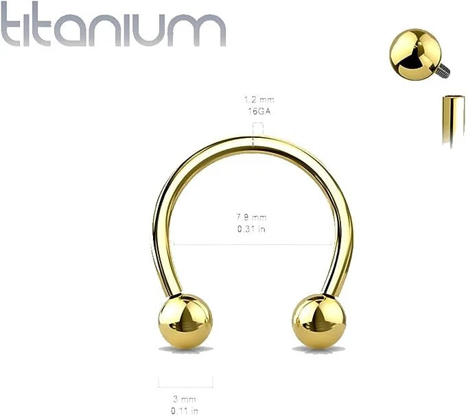 Aros de barra circular herradura tabique titanio 16G F-138 8 mm 11 mm Foto 2 de 4