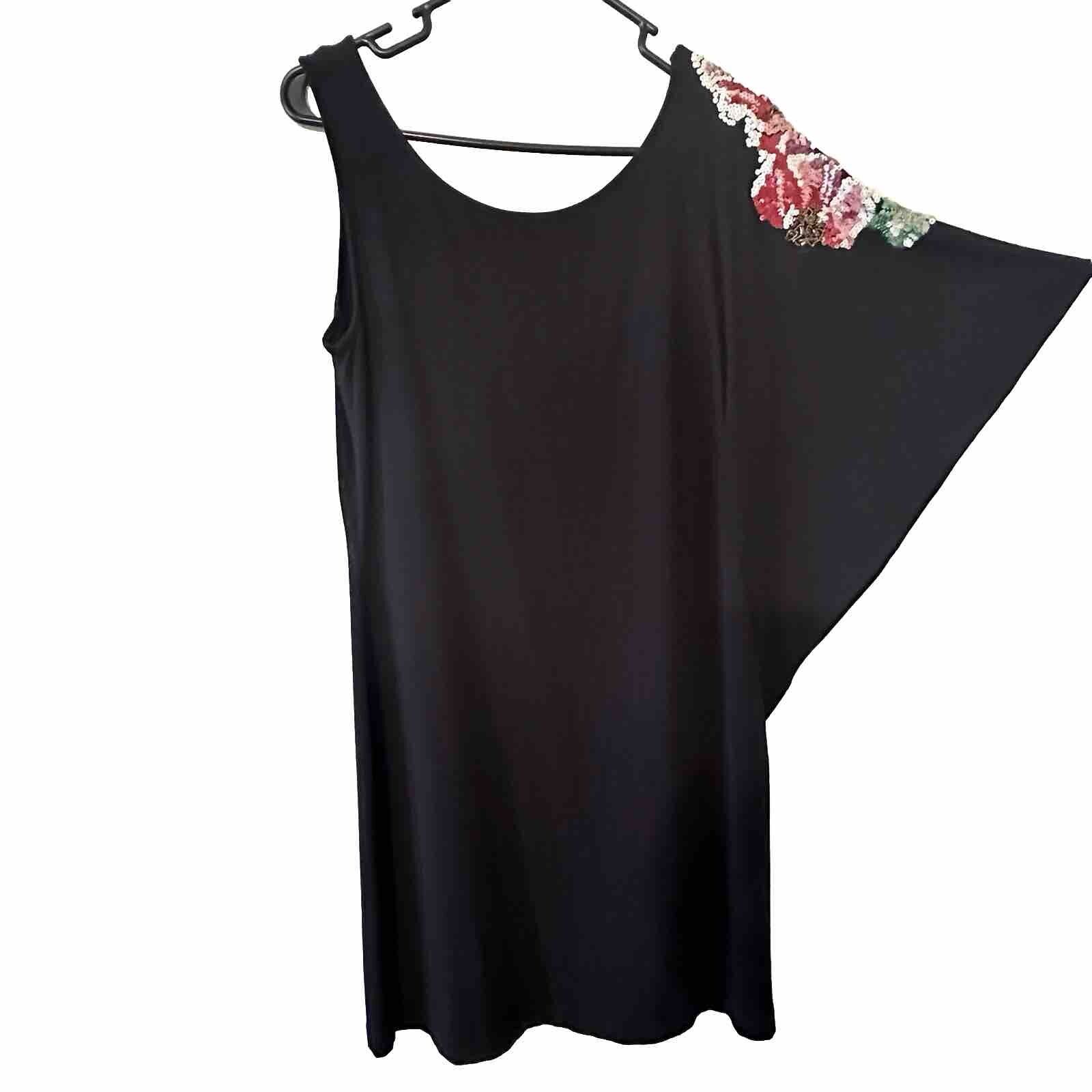 Cache Dress Womens Black Floral Sequins Batwing S… - image 7