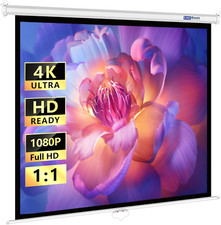 120-INCH Manual Pull down White Projector Screen 1:1 1.2 Gain Retractable Auto-L