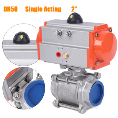 Pneumatic 2 Inch Air Actuated  Stainless Ball Valve Single Acting Spring Return