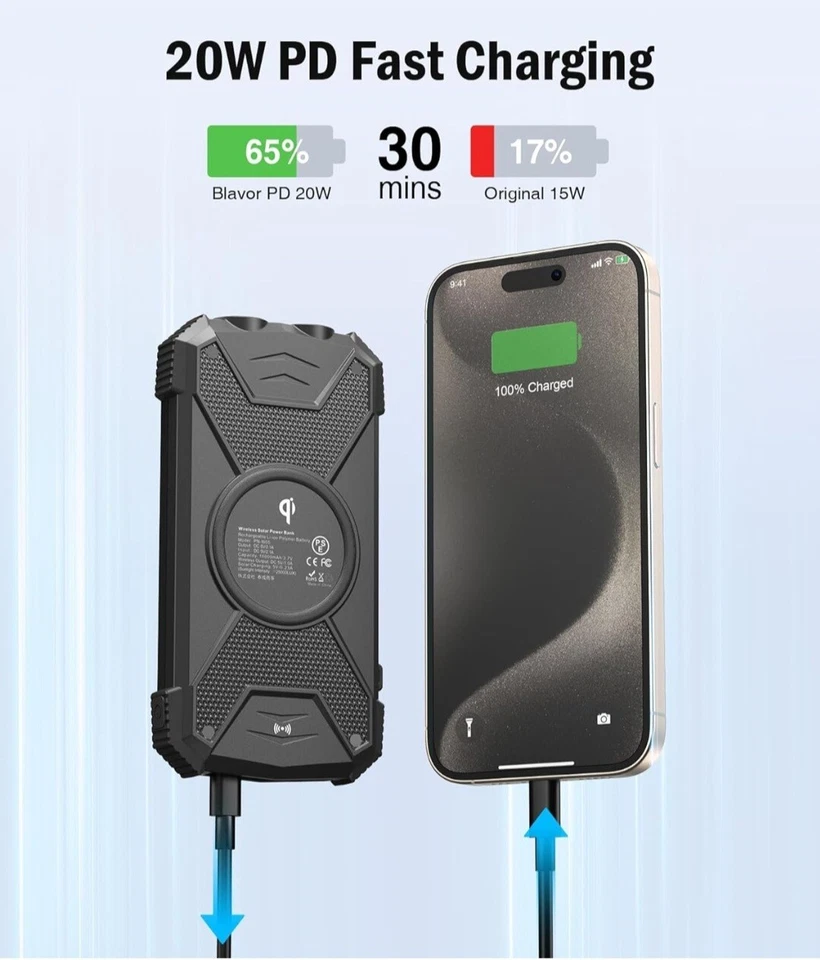 Blavor - Paquete de batería externa solar, cargador inalámbrico Qi de... - Image 3 of 4