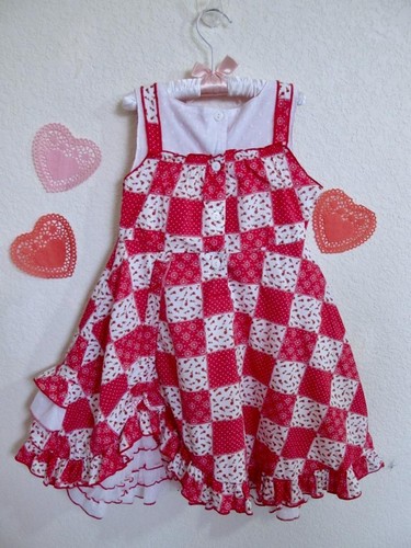 Beetlejuice London Boutique Dress 5 Patchwork Print Red Wht Ruffles CottageCore - Picture 12 of 15