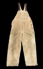 Vintage Carhartt Bib Overalls Double Knee Distressed Insulated Size 38x29 USA