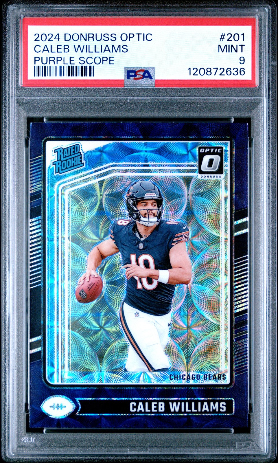 2024 Panini Donruss Optic Football #201 Caleb Williams Purple Scope PSA 9