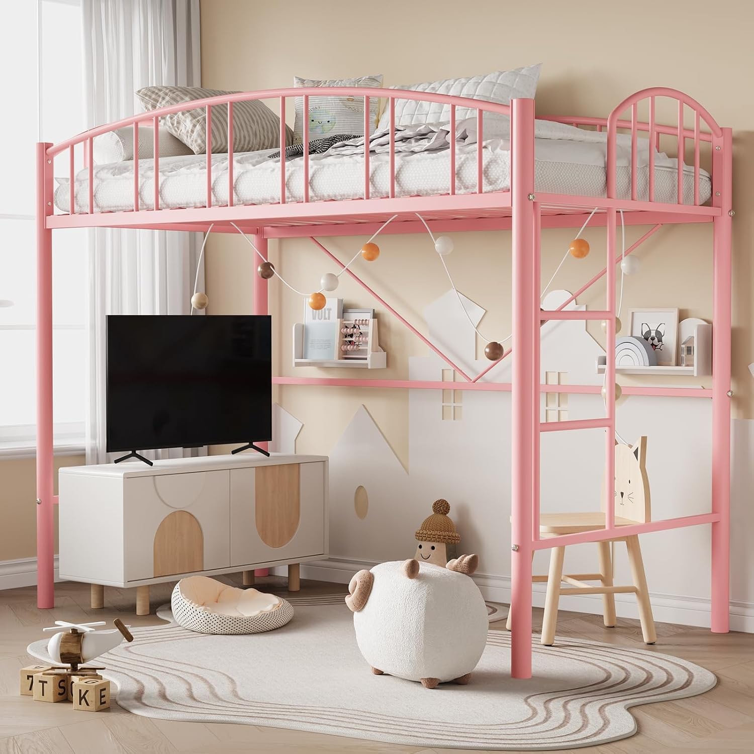 Heavy Duty Metal Sturdy Steel With Safety Ladder Pink