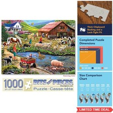 Jigsaw Puzzle 1000 Pieces 20 x 27 Inch Farm Animals Watering Hole Pond Barn