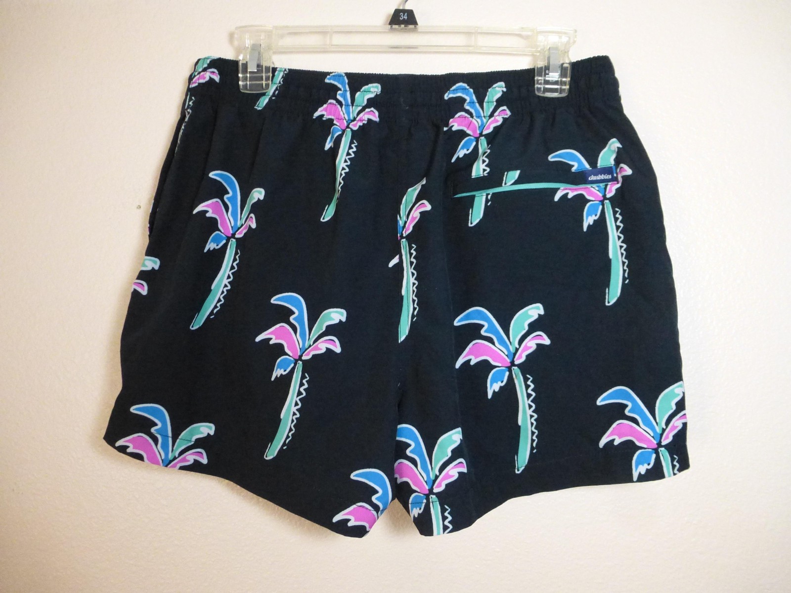 Chubbies Shorts Men Large Black Palms Swim Trunks Havana Nights Lined Zip Pocket