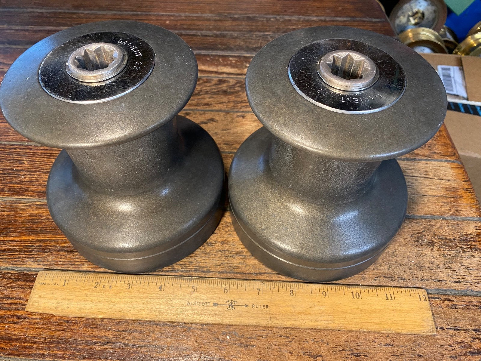 Nice Pair of Barient 22, Two Speed Dark Gray Winches, 35:1 Power Ratio