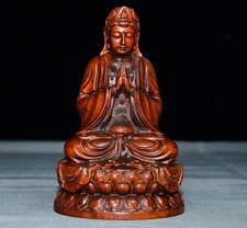 Exquisite Small Leaf Boxwood Lotus Flower Seat Guanyin Ornament