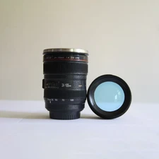 Camera Lens Travel Mug w/ Lid - Thermal Stainless Steel Coffee Cup Tumbler