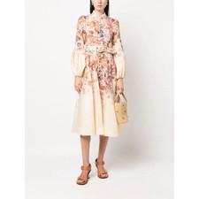 Zimmermann Hypnotic Buttoned Linen Midi Dress Cream Peony