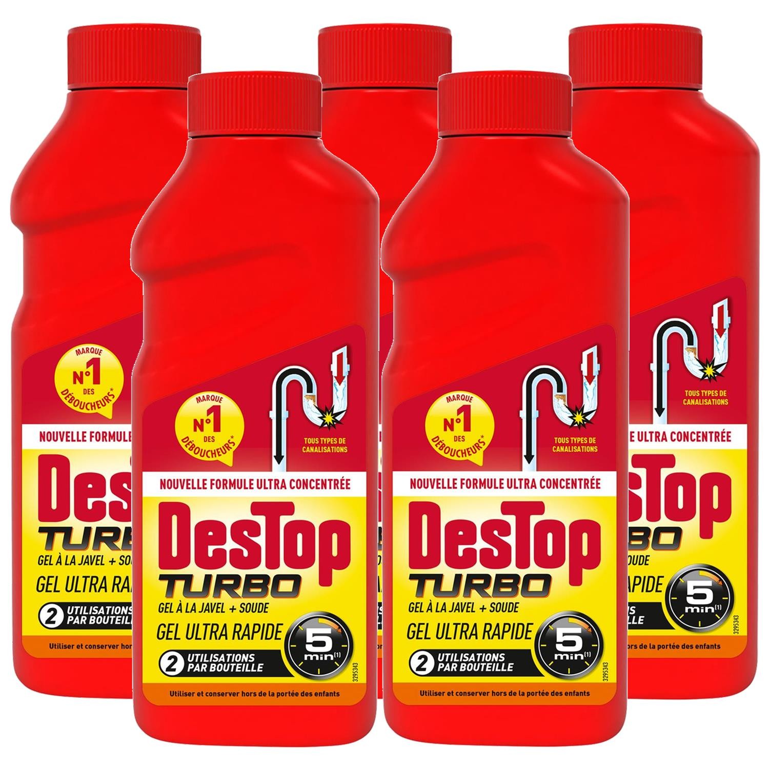 Destop Gel pour Canalisations de Cuisine et Salle de Bain Lot de 5